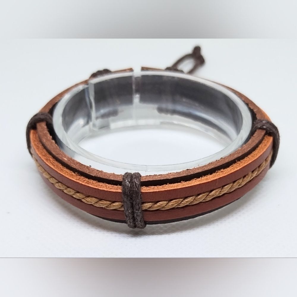 Men's bracelet leather layered brown new e89‎